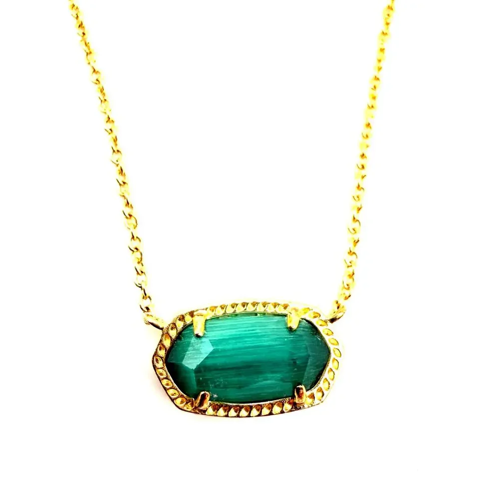 Kendra Scott Elisa Pendant Necklace Emerald Color Glass Gold Tone 15